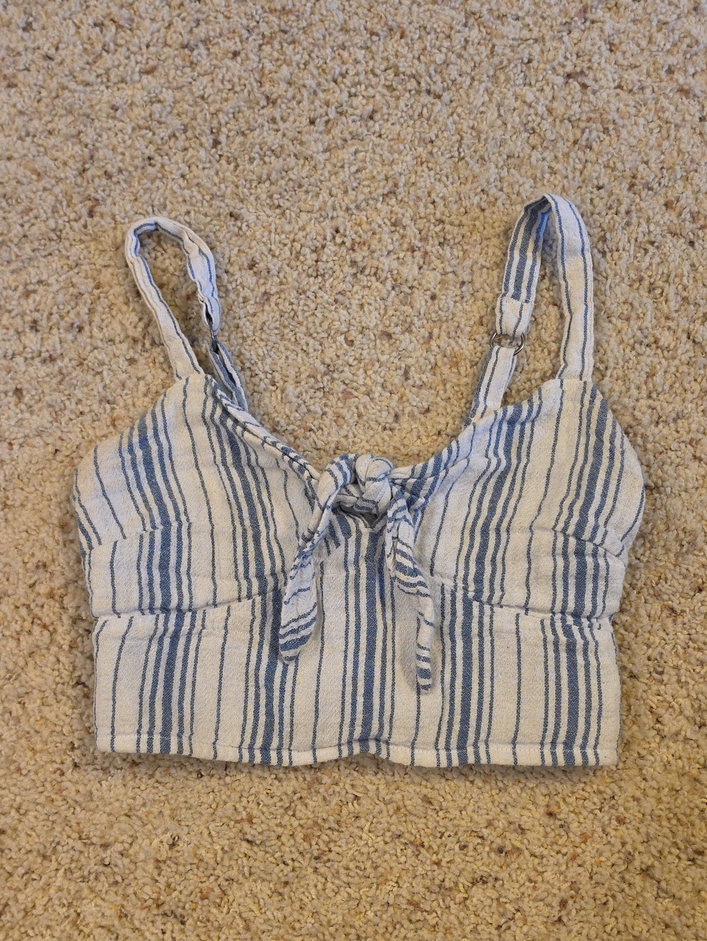 Hollister Striped Tie Front Crop Tank Top Blue Cream XS
